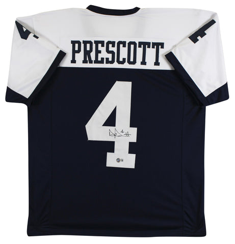 Dak Prescott Signed Dallas Cowboys Throwback Jersey (Beckett) 2016 4 Rnd Pk