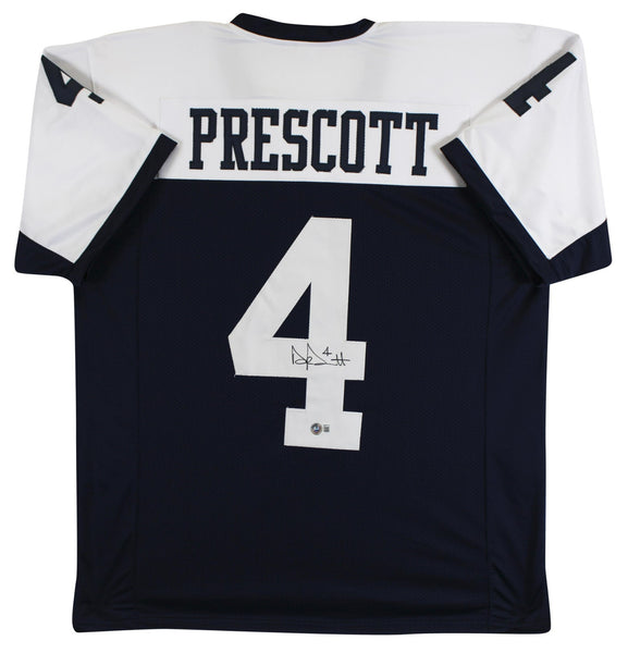 Dak Prescott Signed Dallas Cowboys Throwback Jersey (Beckett) 2016 4 Rnd Pk