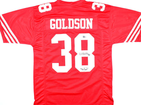 Dashon Goldson Autographed Red Pro Style Jersey w/ The Hawk - Beckett Hologram