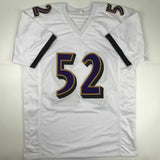 Autographed/Signed RAY LEWIS Baltimore White Football Jersey JSA COA Auto