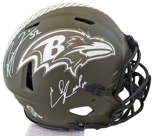 Ray Lewis & Ed Reed Signed Salute To Service F/S Speed Proline Helmet BAS Wit