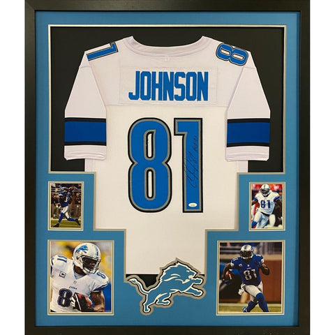 Calvin Johnson Autographed Signed Framed WHTJersey Detroit Lions Megatron Jersey JSA