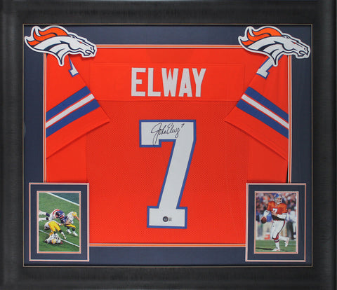 John Elway Authentic Signed Orange Pro Style Framed Jersey BAS Witnessed