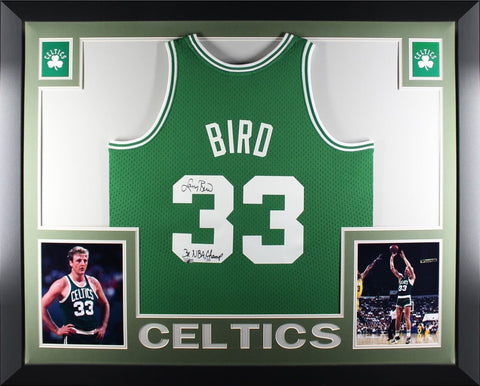 Larry Bird Autographed Celtics Mitchell & Ness Framed Jersey 3 x CHAMP Fanatics