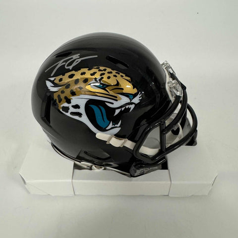 Autographed/Signed Travis Etienne Jacksonville Jaguars Jags Mini Football Helmet