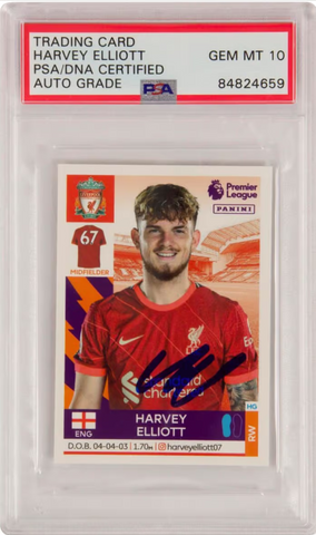 Harvey Elliott Signed 2022 Panini Premier League Sticker #365 - PSA 10 Autograph