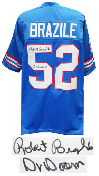 Robert Brazile (OILERS) Signed Blue T/B Custom Football Jersey w/Dr Doom -SS COA