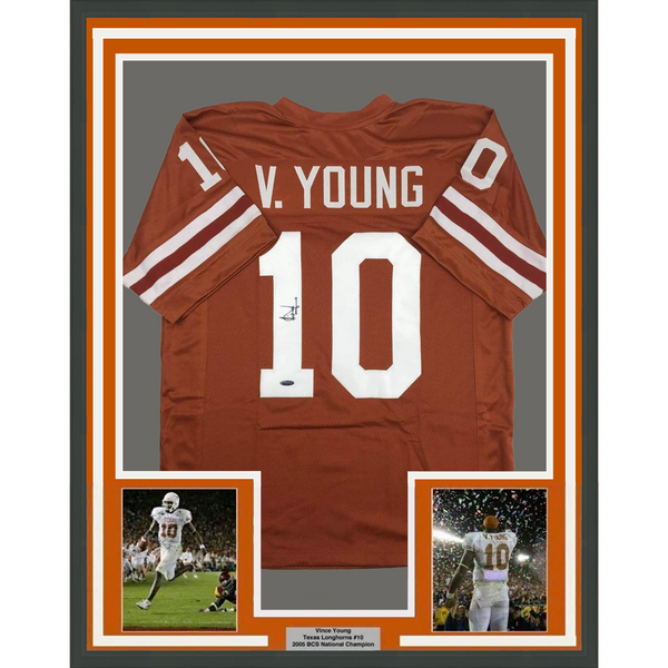 Framed Autographed/Signed Vince Young 33x42 Texas Jersey Tristar COA Holo