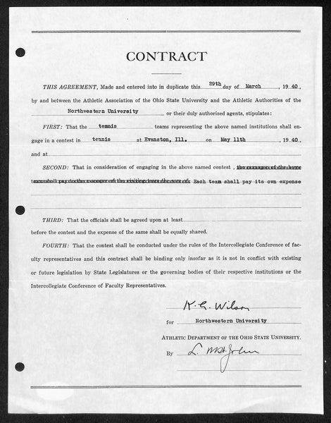 Lynn St. John HOF Signed 1940 Contract Ohio State & Northwestern JSA 198960