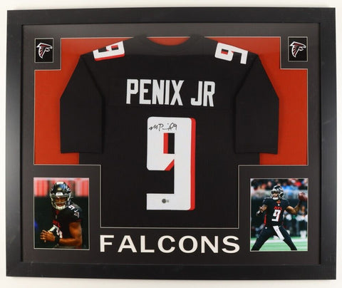 Michael Penix Jr. Signed Atlanta Falcons 35x43 Framed Jersey (Beckett) 2024 Pick