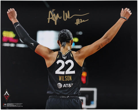 A'ja Wilson Aces 2023 WNBA Finals Champ Signed 8x10 Photo-Signed in Gold Ink