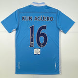 Autographed/Signed Sergio Kun Aguero Manchester City Blue Jersey BAS COA