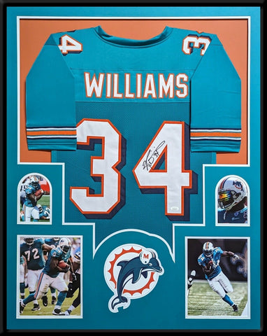 FRAMED MIAMI DOLPHINS RICKY WILLIAMS AUTOGRAPHED SIGNED JERSEY JSA COA