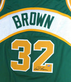 SEATTLE SONICS FRED BROWN AUTOGRAPHED SIGNED GREEN JERSEY MCS HOLO STOCK #106743