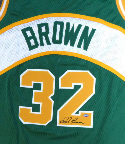 SEATTLE SONICS FRED BROWN AUTOGRAPHED SIGNED GREEN JERSEY MCS HOLO STOCK #106743