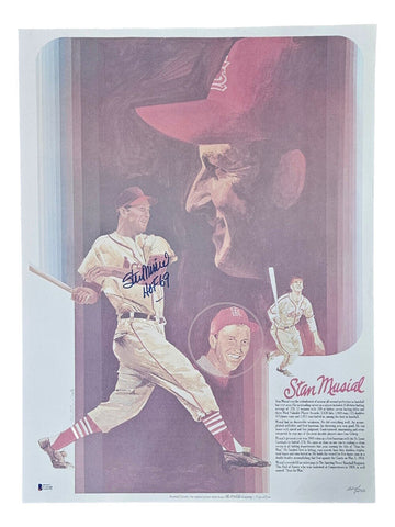 Stan Musial Signed 18x24 St. Louis Cardinals Lithograph HOF 69 Inscribed BAS