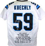Luke Kuechly Autographed White Pro Style Stat Jersey- Beckett W Hologram *Silver