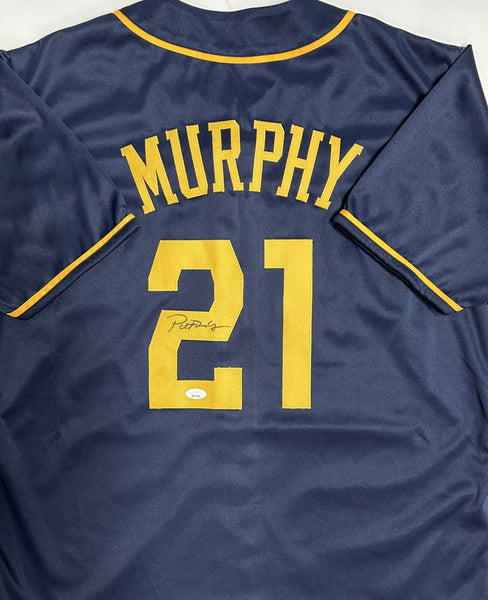 Brewers Manager PAT MURPHY Signed Custom Replica Blue #21 Jersey AUTO - JSA