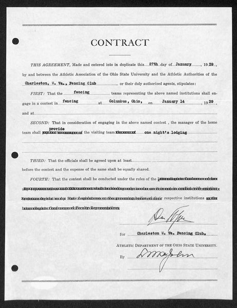 Lynn St. John HOF Signed 1939 Contract Ohio State & Charleston W JSA 198971