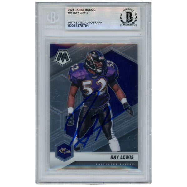 Ray Lewis Autographed/Signed 2021 Mosiac #21 Trading Card Beckett 52916