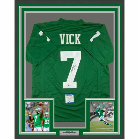FRAMED Autographed/Signed MICHAEL VICK 33x42 Philadelphia Kelly Jersey BAS COA