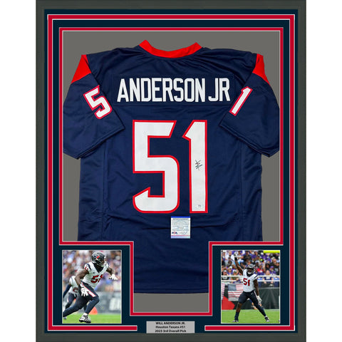Framed Autographed/Signed Will Anderson Jr. 33x42 Blue Jersey PSA/DNA COA