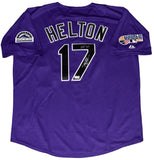 TODD HELTON SIGNED COLORADO ROCKIES #17 PURPLE MAJESTIC JERSEY W/ HOF 24