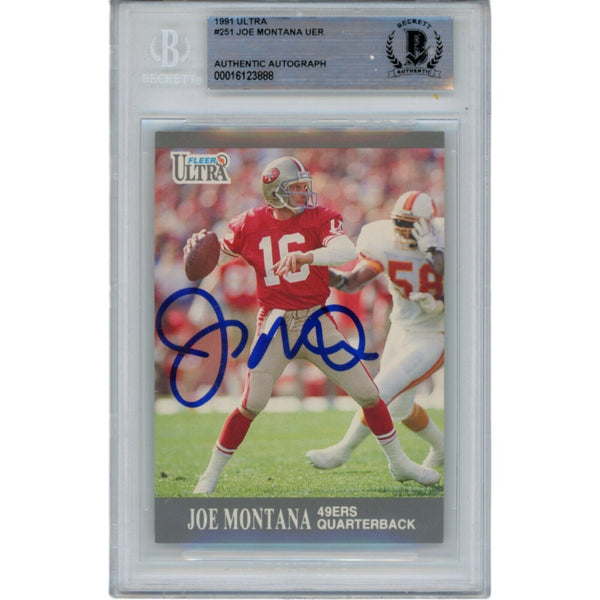 Joe Montana Autographed/Signed 1991 Fleer Ultra 251 Trading Card Beckett 47124