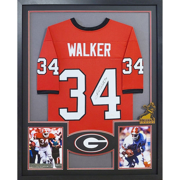 Herschel Walker Autographed Signed Framed Red Georgia Heisman Jersey JSA