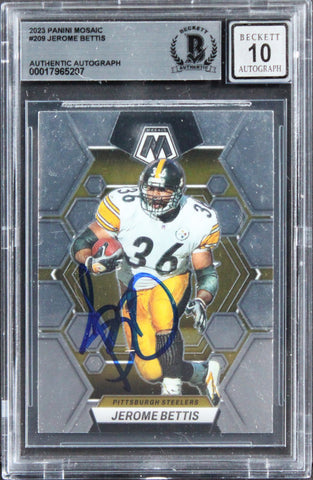 Steelers Jerome Bettis Signed 2023 Panini Mosaic #209 Card Auto 10! BAS Slabbed