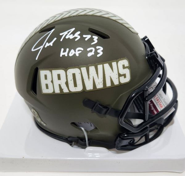 Browns JOE THOMAS Signed Riddell SALUTE Speed Mini Helmet AUTO w/ HOF '23 JSA