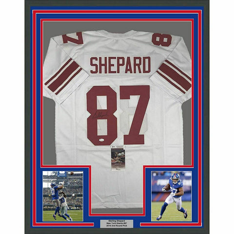 FRAMED Autographed/Signed STERLING SHEPARD 33x42 New York White Jersey JSA COA