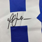 Framed Autographed/Signed Marshall Faulk 33x42 Indianapolis Blue Jersey JSA COA