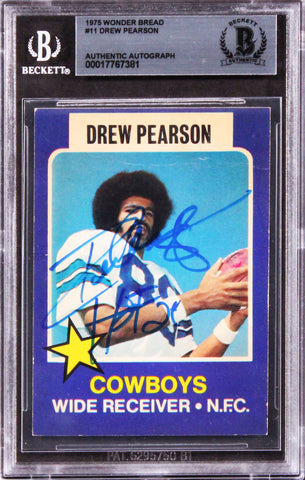 Cowboys Drew Pearson "HOF 21" Signed 1975 Wonder Bread #11 Card BAS Slabbed 3