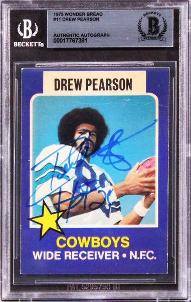 Cowboys Drew Pearson "HOF 21" Signed 1975 Wonder Bread #11 Card BAS Slabbed 3