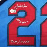 Framed Autographed/Signed Jack Clark 35x39 St. Louis Blue Jersey BAS COA