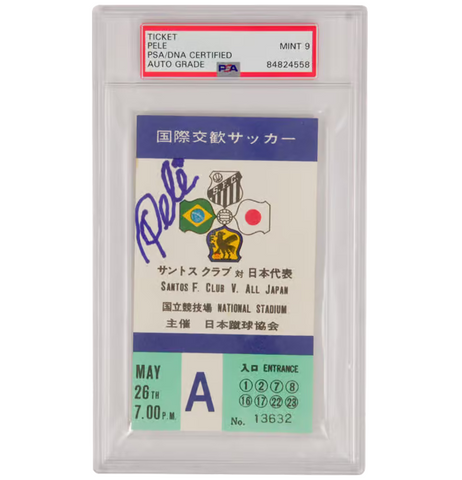 Pele Signed 1972 May 26th Santos FC vs Japan Match Ticket - PSA 9 Autograph
