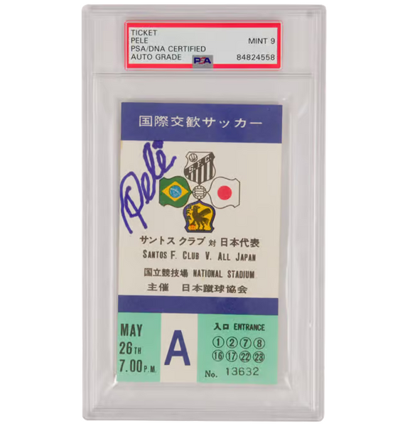 Pele Signed 1972 May 26th Santos FC vs Japan Match Ticket - PSA 9 Autograph