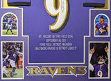 FRAMED BALTIMORE RAVENS JUSTIN TUCKER AUTOGRAPHED SIGNED STAT JERSEY JSA COA