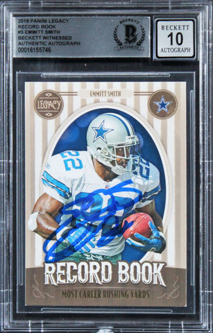 Cowboys Emmitt Smith Signed 2019 Panini Legacy #3 Card Auto 10! BAS Slabbed