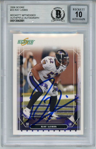 Ray Lewis Autographed 2006 Score #23 Trading Card Beckett 10 Slab 35230