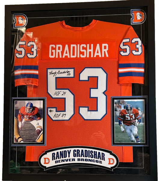 Randy Gradishar Autographed/2x Inscribed Deluxe Framed Broncos Jersey BAS COA