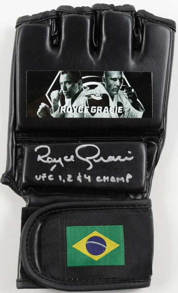 Royce Gracie Signed Brazil MMA Glove Inscribed "UFC 1, 2 & 4 Champ" / Beckett QR