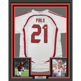 Framed Autographed/Signed Andrea Pirlo 35x39 AC Milan White Jersey BAS COA