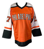 Ron Hextall Philadelphia Signed Orange Hockey Jersey 1st Goalie To Score BAS