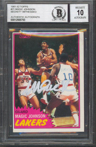 Lakers Magic Johnson Signed 1981 Topps #21 Card Auto Grade 10 BAS Slab #12565793