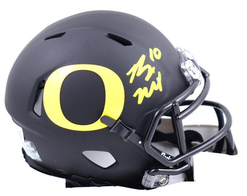 Bo Nix Autographed Oregon Ducks Black Speed Mini Helmet- Beckett W Hologram