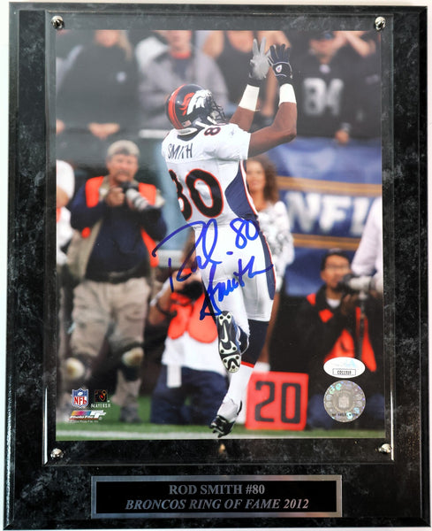 Rod Smith Autographed Denver Broncos 8x10 Photo with Plaque JSA COA