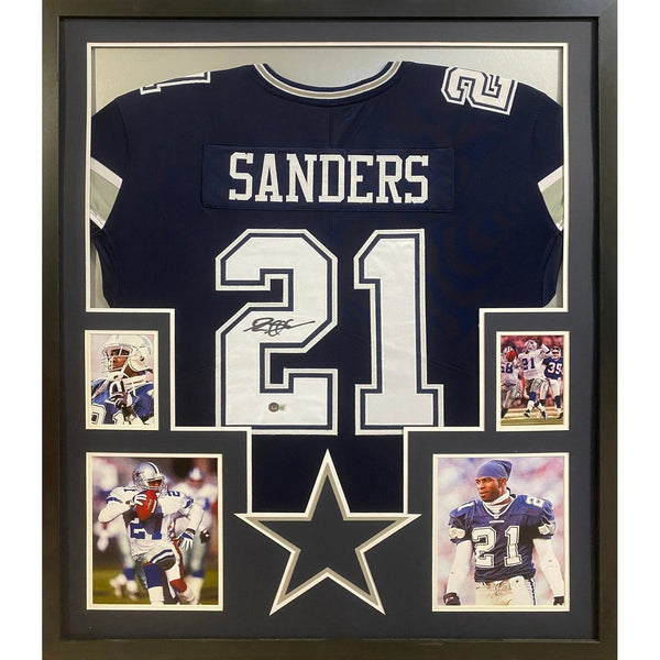 Deion Sanders Autographed Signed Framed Cowboys Blue Jersey BECKETT