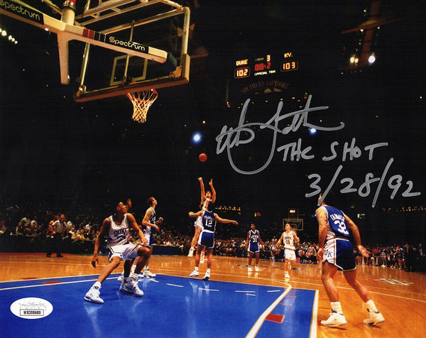 Christian Laettner Signed Duke The Shot 8x10 Photo w/The Shot 3-28-92 - (JSA)